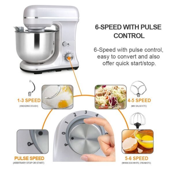 5QT Kitchen Stand Mixer 220V – 6-Speed Electric Food Mixer with Dough Hook, Flat Beater & Egg Whisk for Daily Use