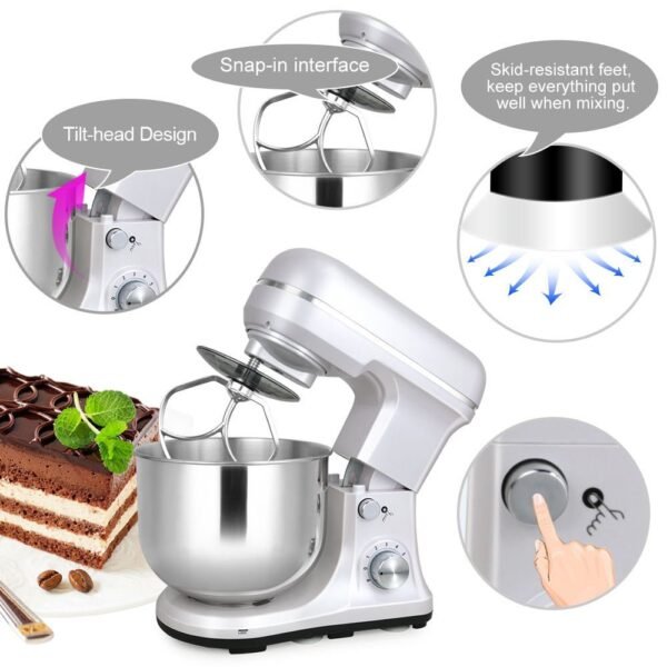 5QT Kitchen Stand Mixer 220V – 6-Speed Electric Food Mixer with Dough Hook, Flat Beater & Egg Whisk for Daily Use