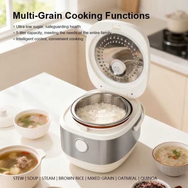 Smart Multifunctional Electric Rice Cooker – Low Sugar Healthy Cooking with Non-Stick Inner Pot