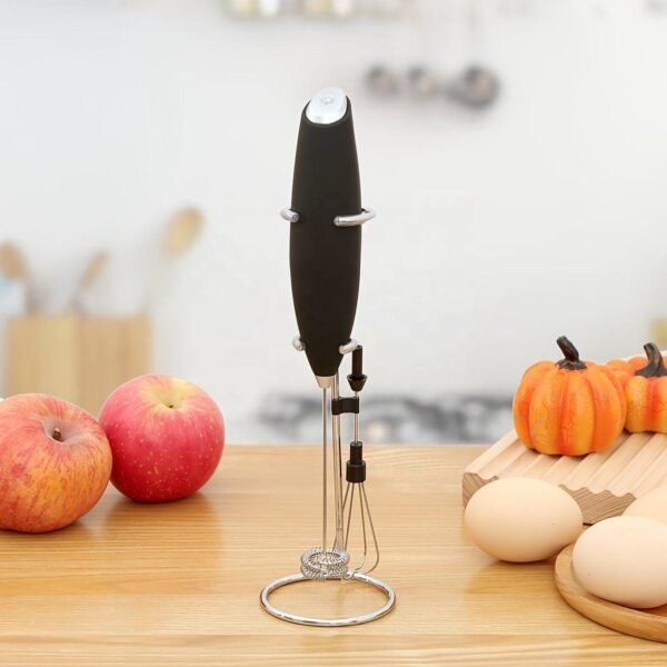 Compact 2-in-1 Handheld Milk Frother & Egg Whisk – Portable Battery-Powered Mini Blender with Stainless Steel Stand for Coffee